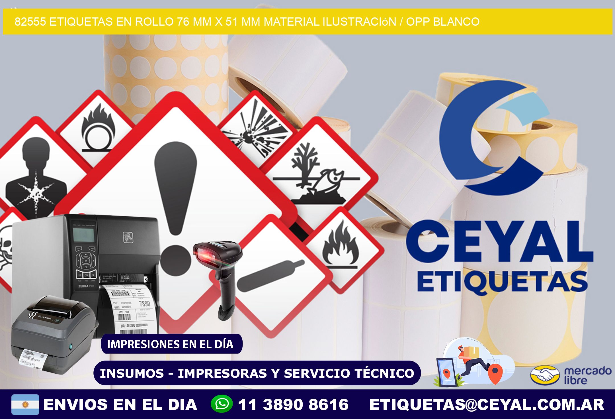 82555 Etiquetas en rollo 76 mm x 51 mm material Ilustración / OPP Blanco