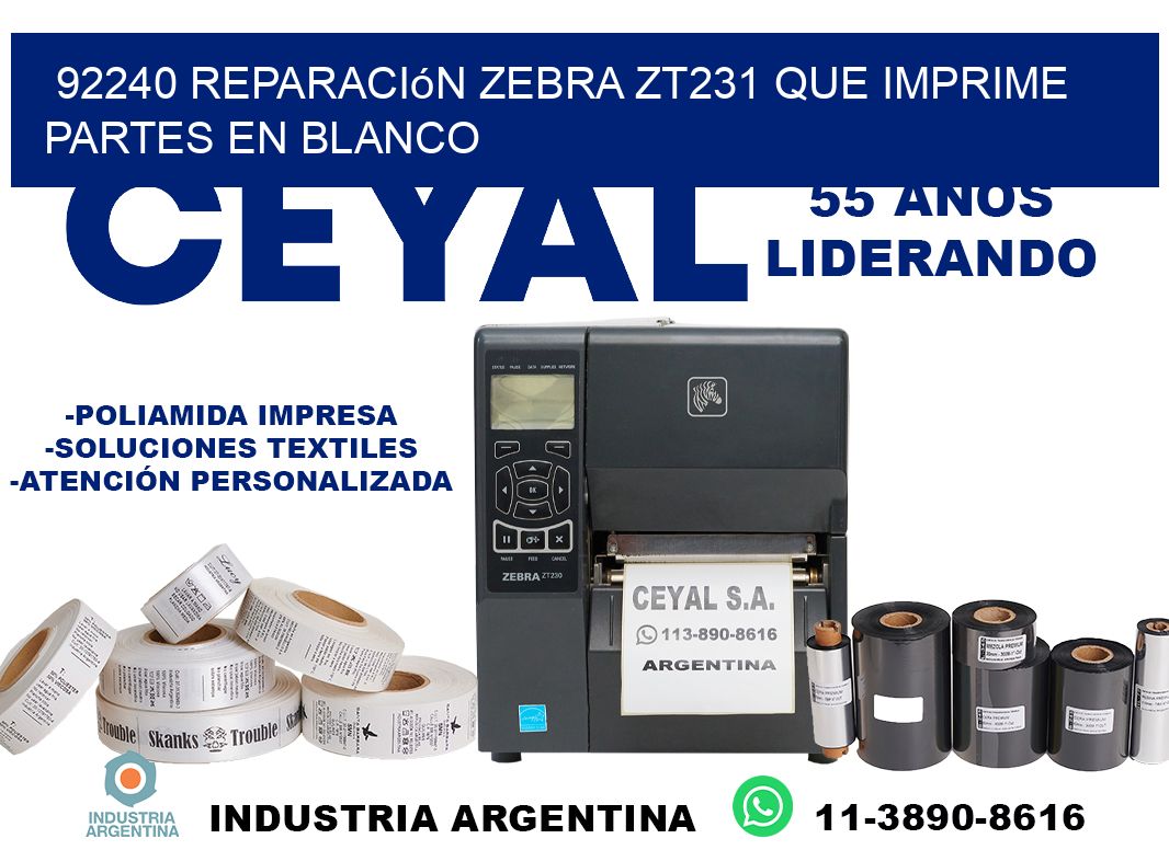 92240 reparación zebra zt231 que imprime partes en blanco
