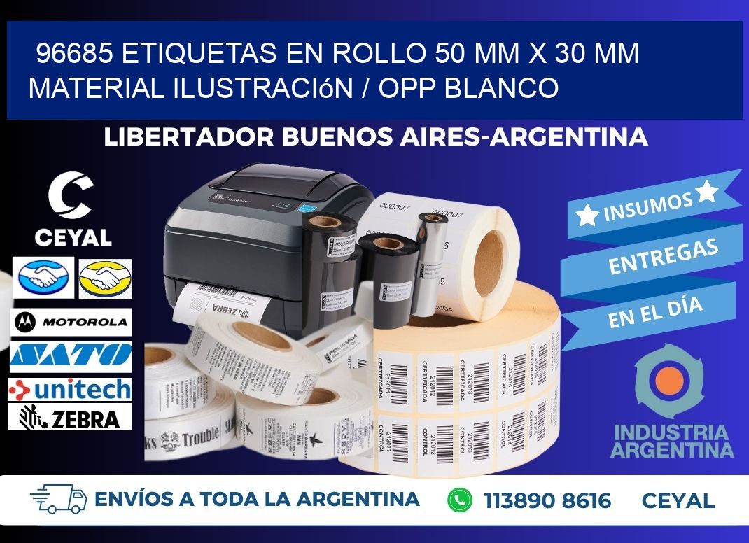 96685 Etiquetas en rollo 50 mm x 30 mm material Ilustración / OPP Blanco
