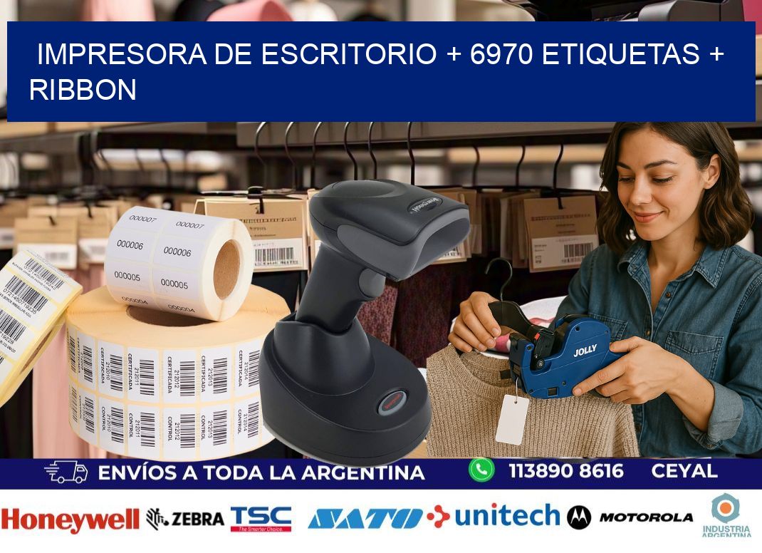 impresora de escritorio + 6970 etiquetas + ribbon