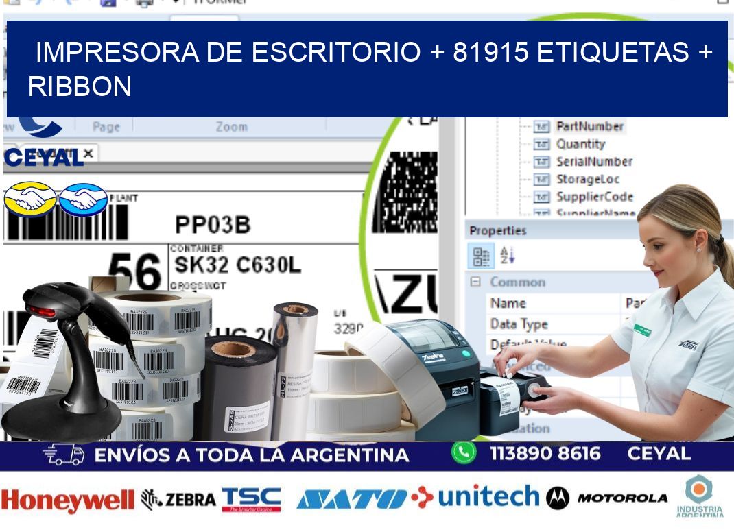 impresora de escritorio + 81915 etiquetas + ribbon