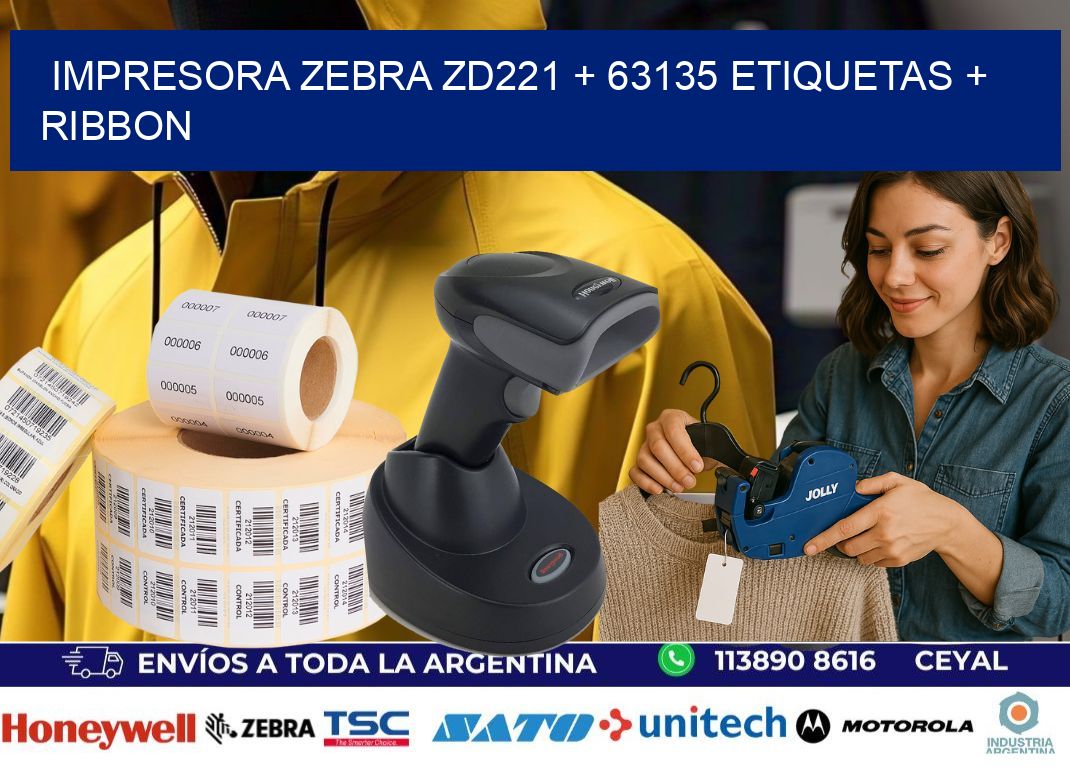impresora zebra zd221 + 63135 etiquetas + ribbon