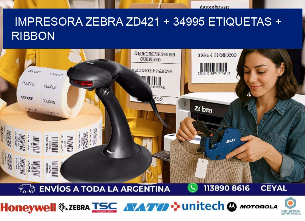 impresora zebra zd421 + 34995 etiquetas + ribbon