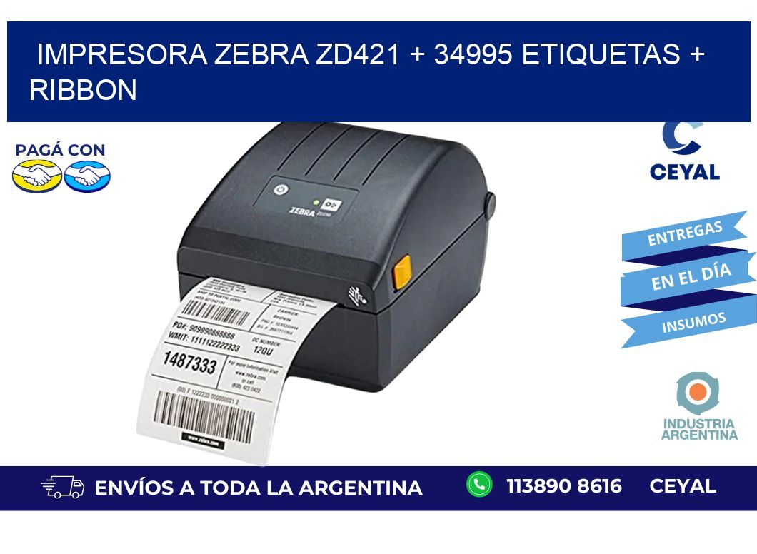 impresora zebra zd421 + 34995 etiquetas + ribbon