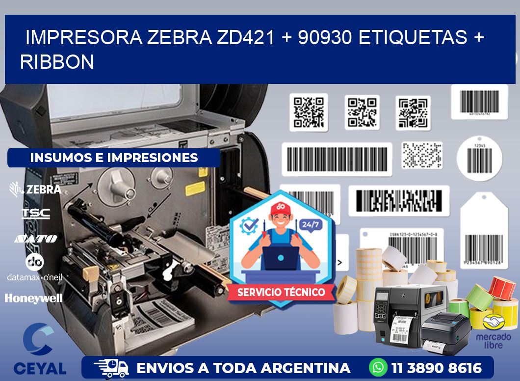 impresora zebra zd421 + 90930 etiquetas + ribbon