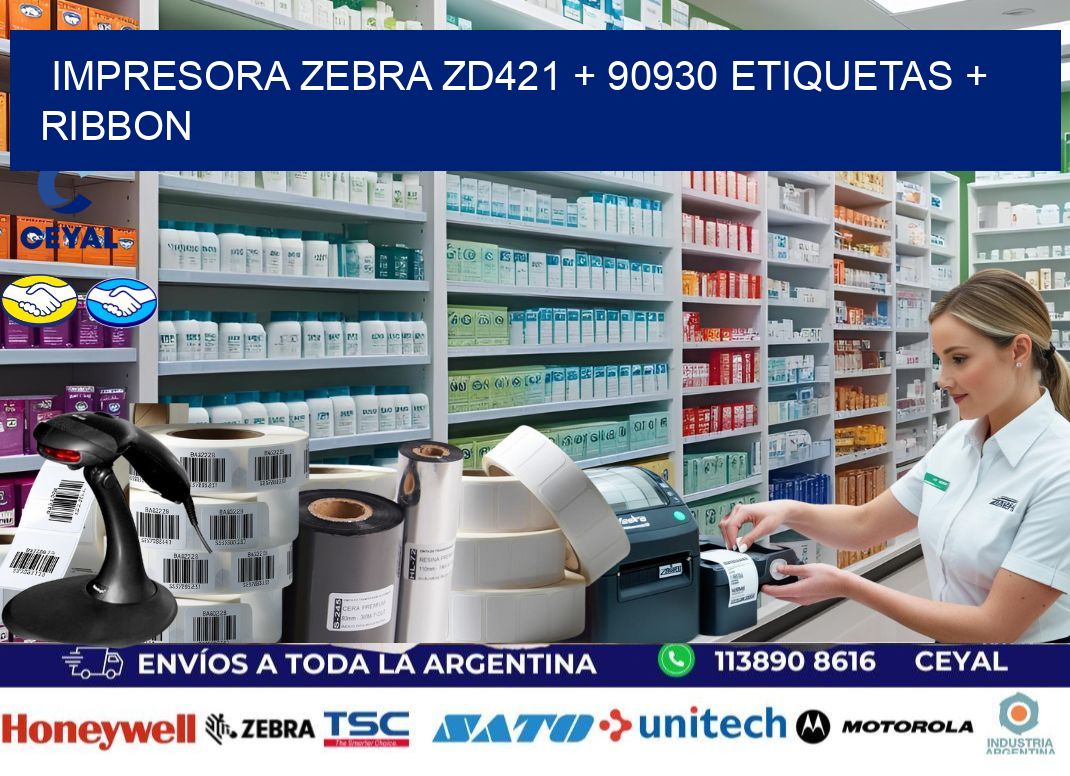 impresora zebra zd421 + 90930 etiquetas + ribbon