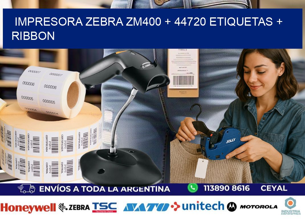 impresora zebra zm400 + 44720 etiquetas + ribbon
