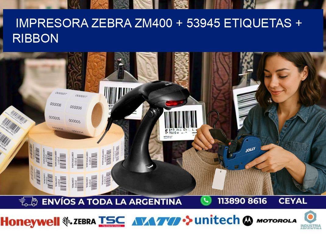 impresora zebra zm400 + 53945 etiquetas + ribbon