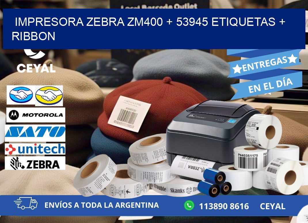 impresora zebra zm400 + 53945 etiquetas + ribbon