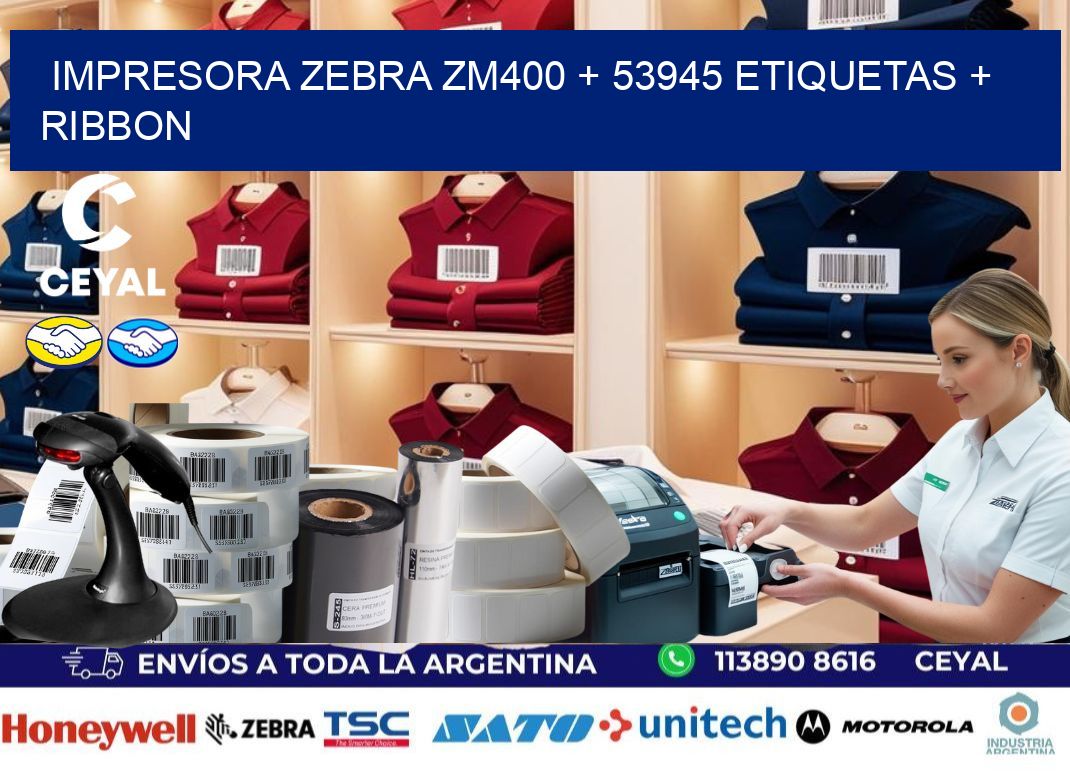 impresora zebra zm400 + 53945 etiquetas + ribbon