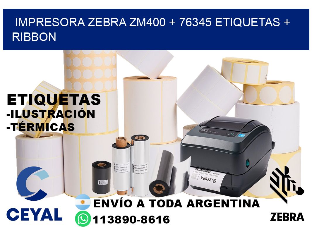 impresora zebra zm400 + 76345 etiquetas + ribbon