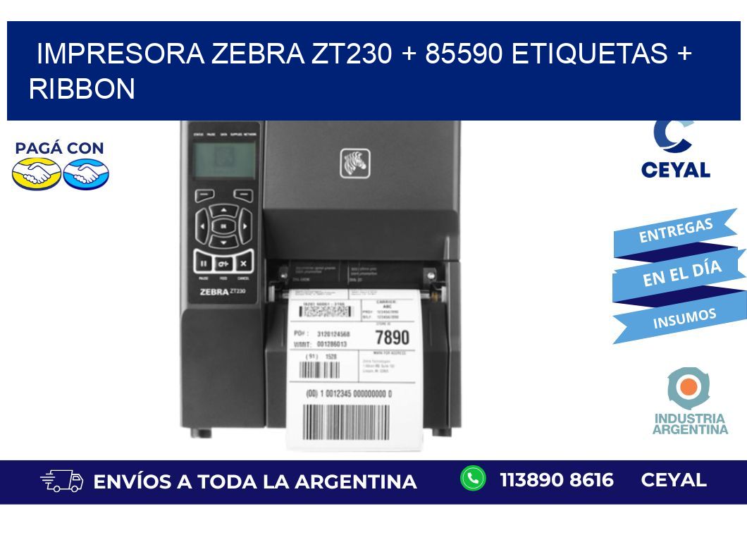 impresora zebra zt230 + 85590 etiquetas + ribbon
