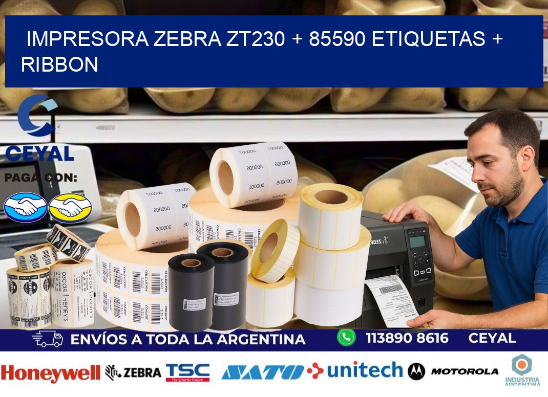 impresora zebra zt230 + 85590 etiquetas + ribbon