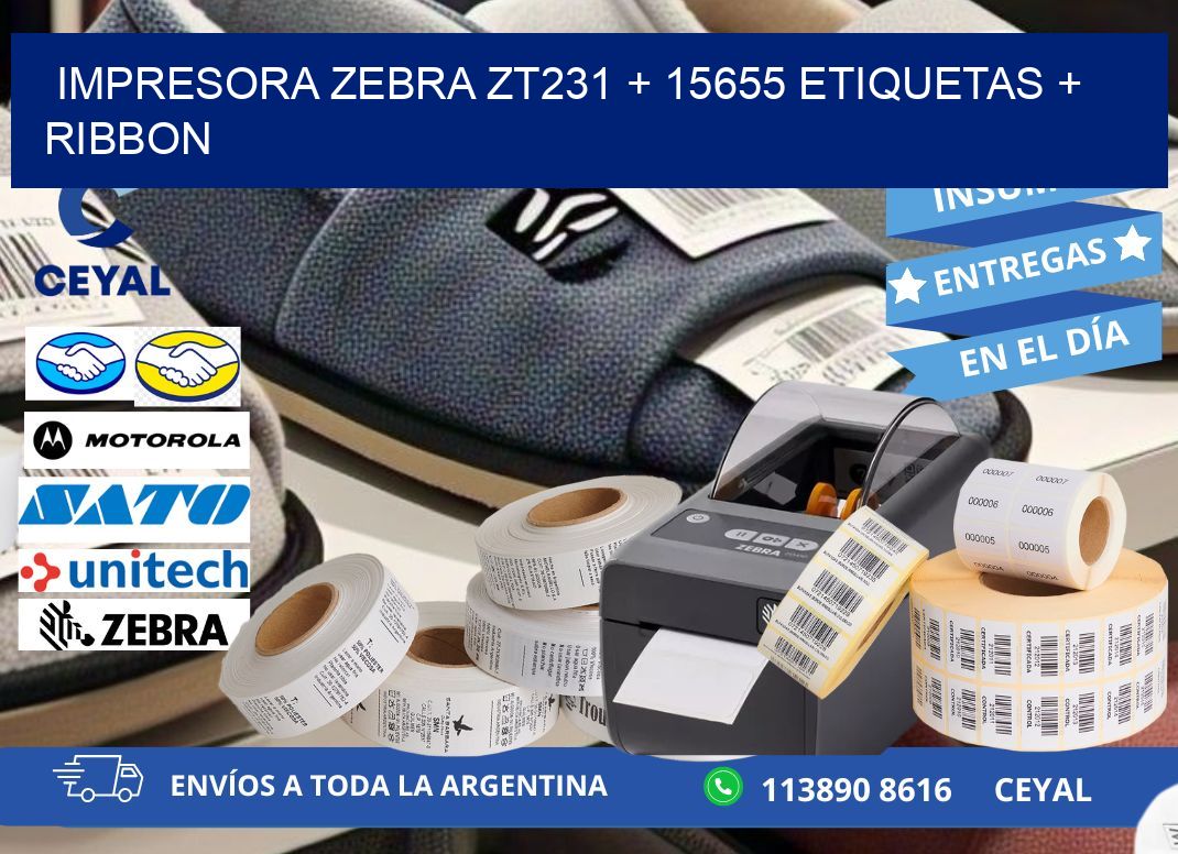 impresora zebra zt231 + 15655 etiquetas + ribbon