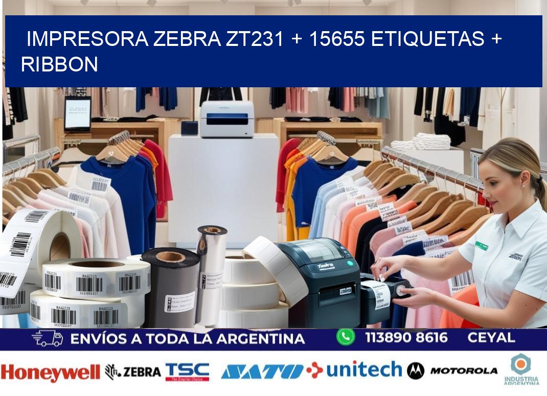 impresora zebra zt231 + 15655 etiquetas + ribbon