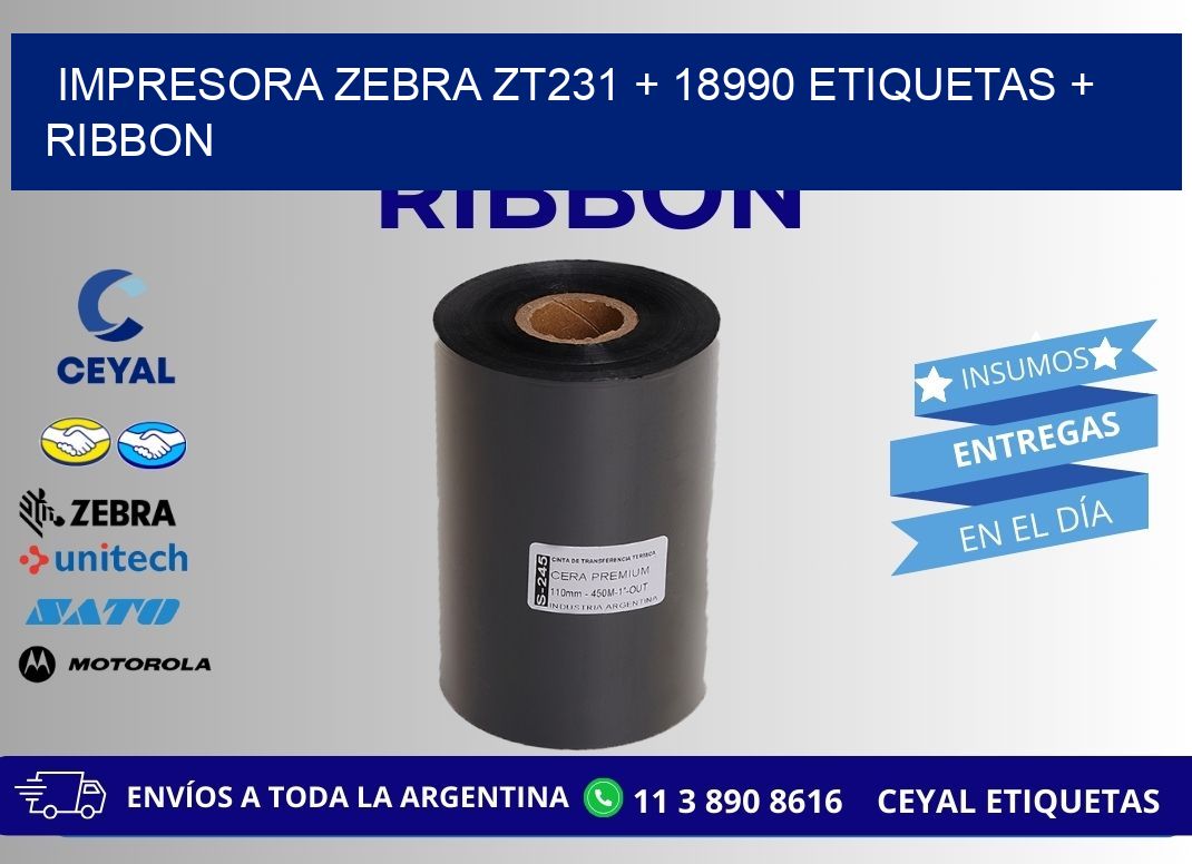 impresora zebra zt231 + 18990 etiquetas + ribbon