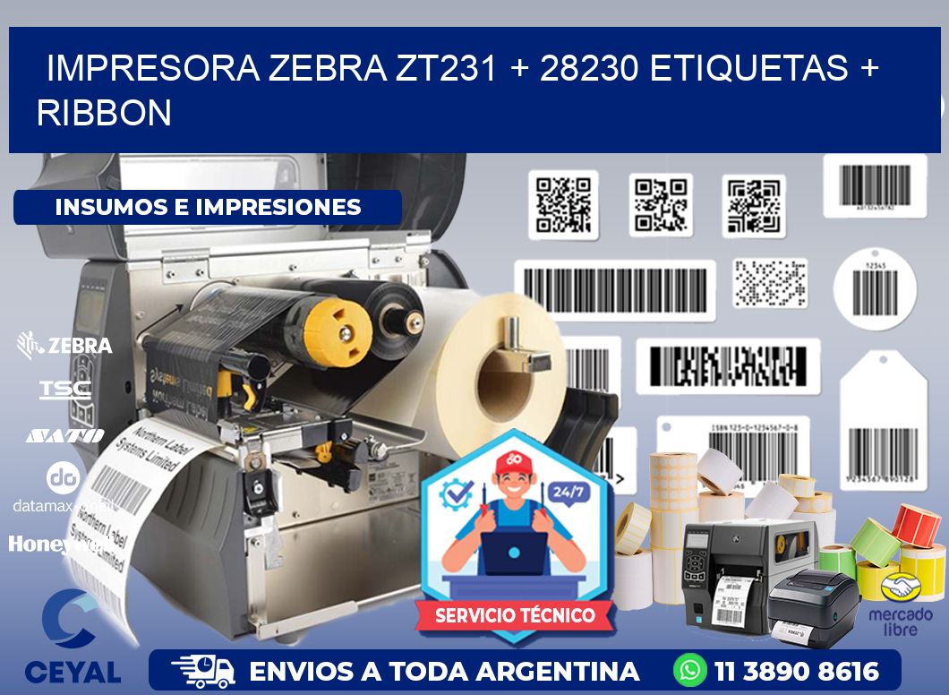 impresora zebra zt231 + 28230 etiquetas + ribbon