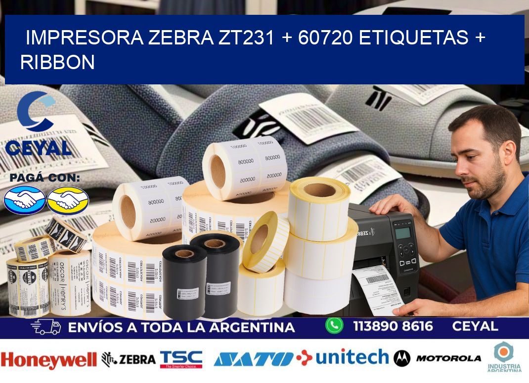impresora zebra zt231 + 60720 etiquetas + ribbon