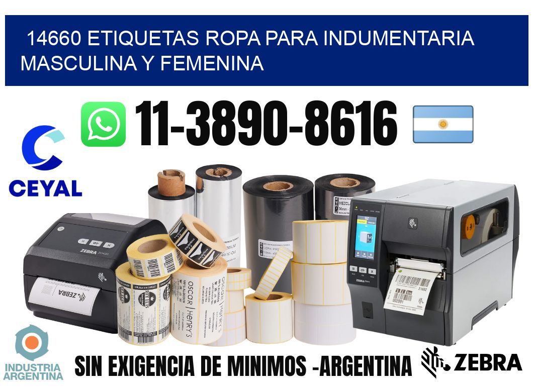 14660 Etiquetas ropa para indumentaria masculina y femenina