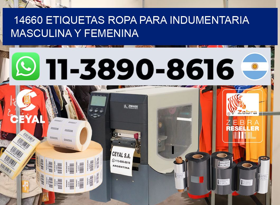 14660 Etiquetas ropa para indumentaria masculina y femenina