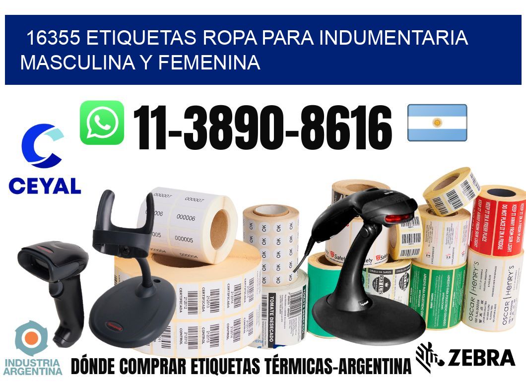 16355 Etiquetas ropa para indumentaria masculina y femenina