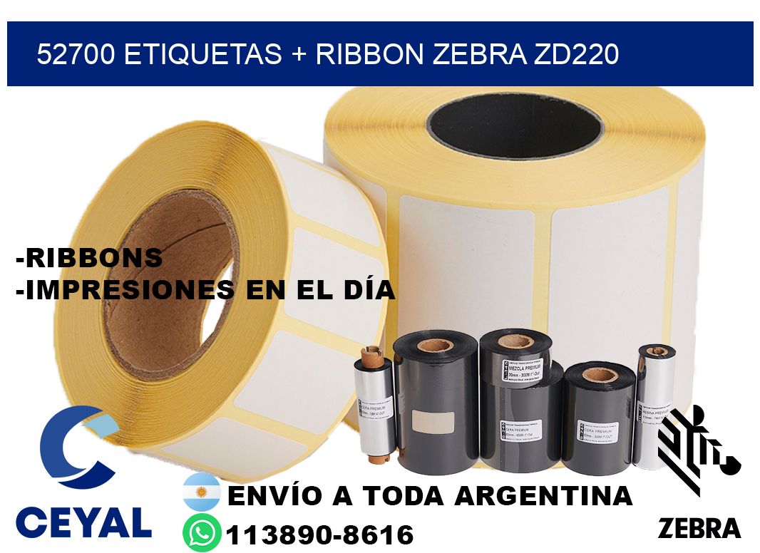 52700 etiquetas + ribbon zebra zd220