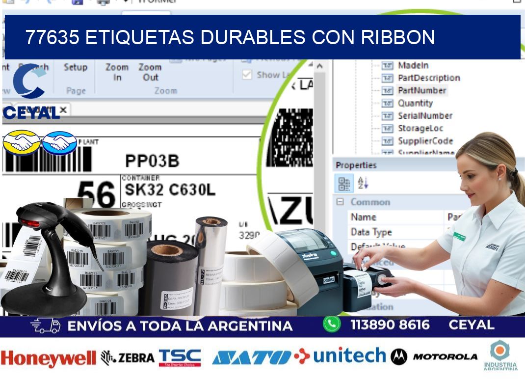 77635 etiquetas durables con ribbon