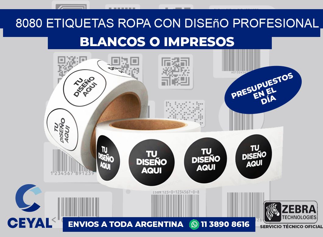 8080 Etiquetas ropa con diseño profesional