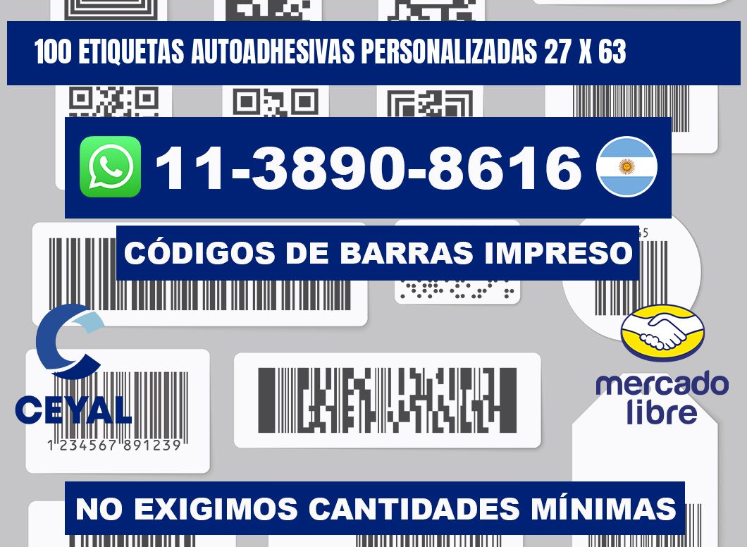 100 Etiquetas autoadhesivas personalizadas 27 x 63
