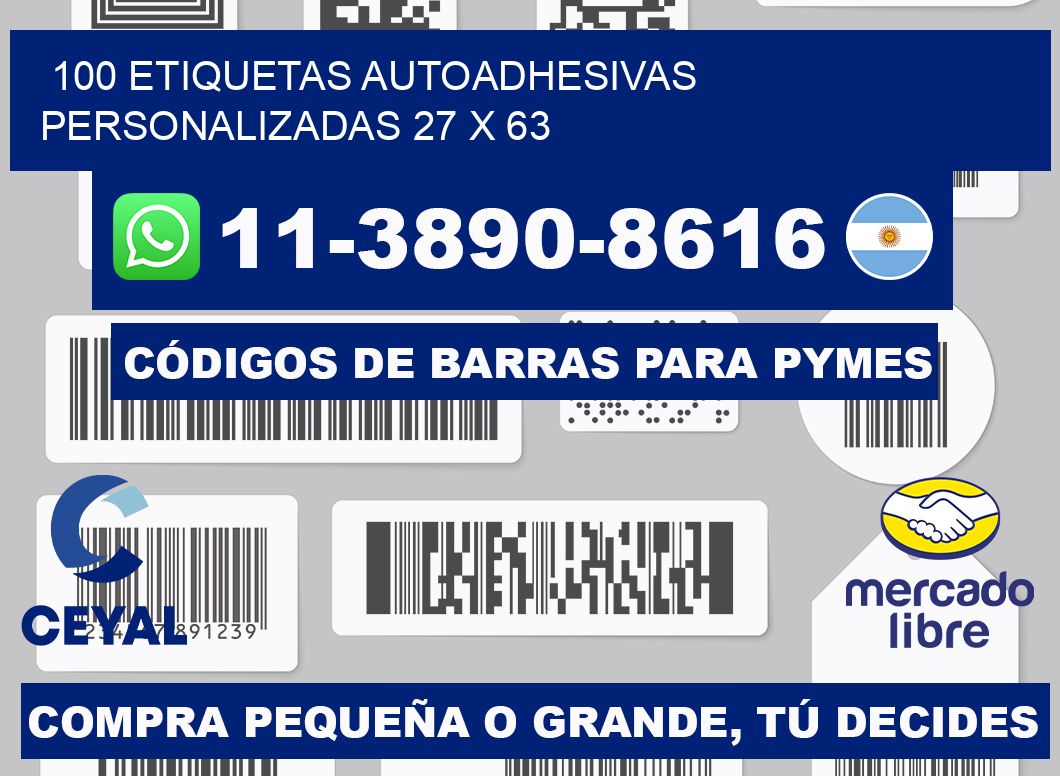 100 Etiquetas autoadhesivas personalizadas 27 x 63