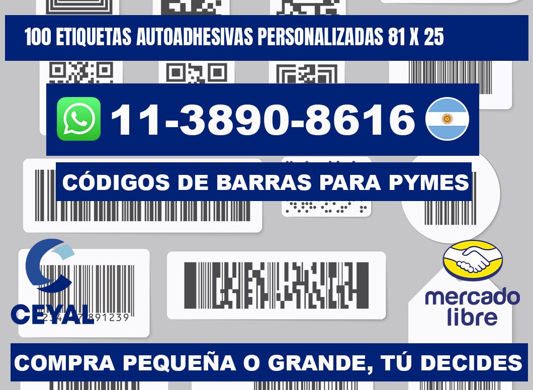 100 Etiquetas autoadhesivas personalizadas 81 x 25