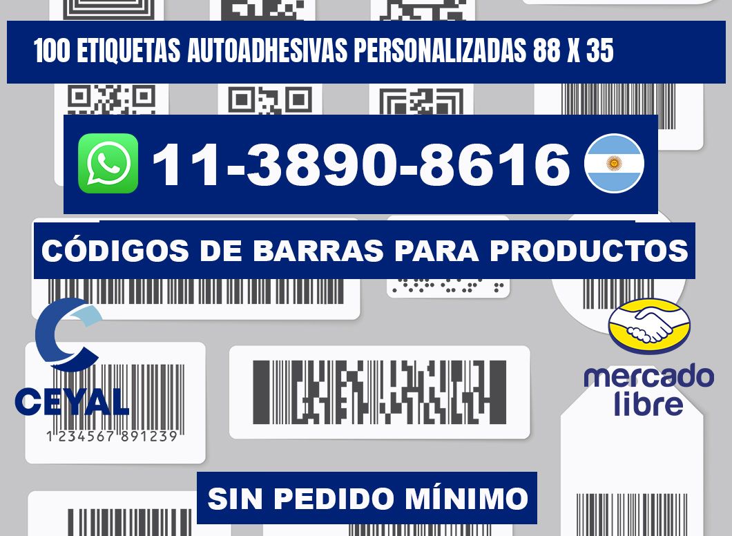 100 Etiquetas autoadhesivas personalizadas 88 x 35