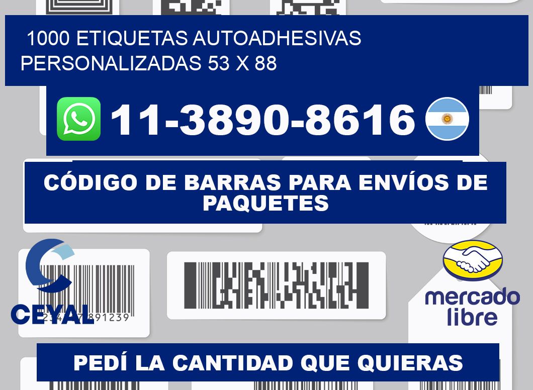 1000 Etiquetas autoadhesivas personalizadas 53 x 88