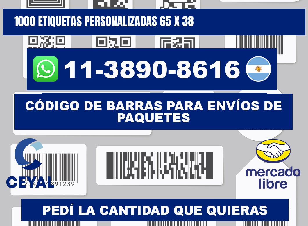 1000 etiquetas personalizadas 65 x 38