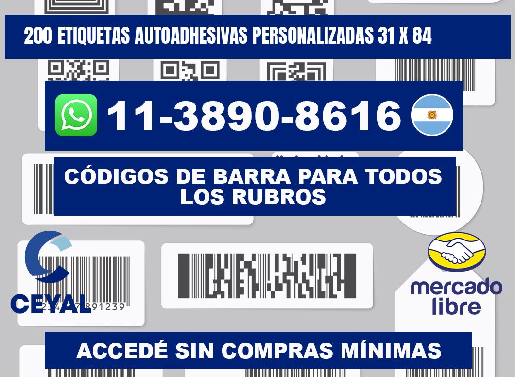 200 Etiquetas autoadhesivas personalizadas 31 x 84