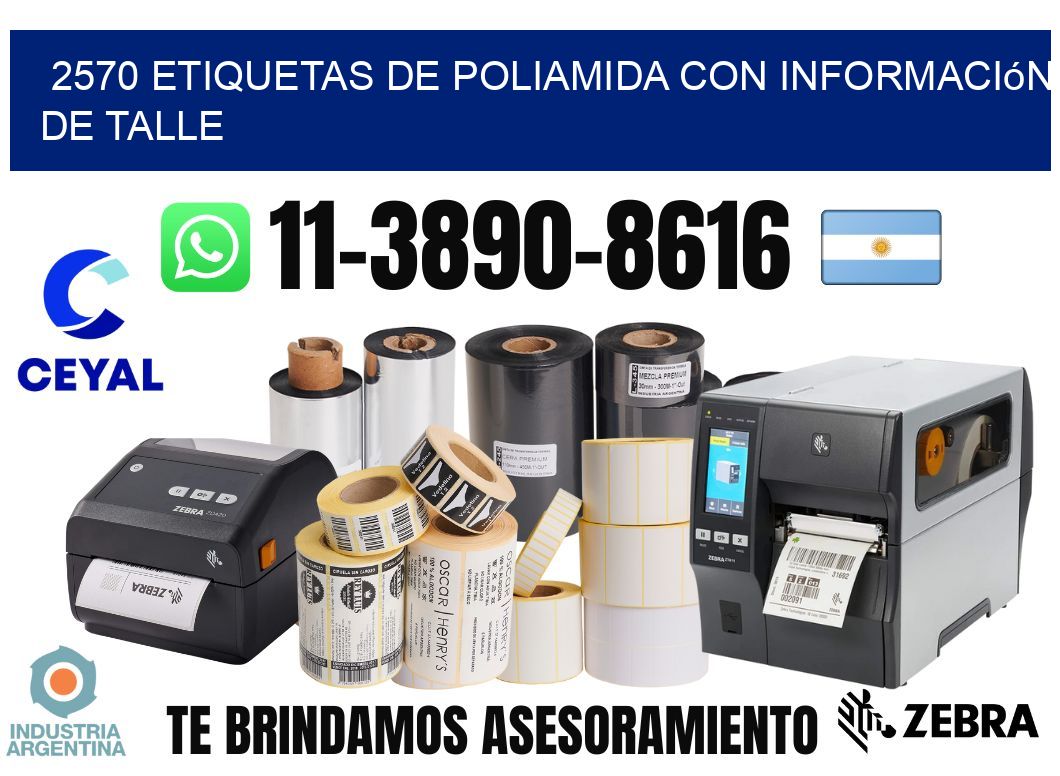2570 Etiquetas de poliamida con información de talle