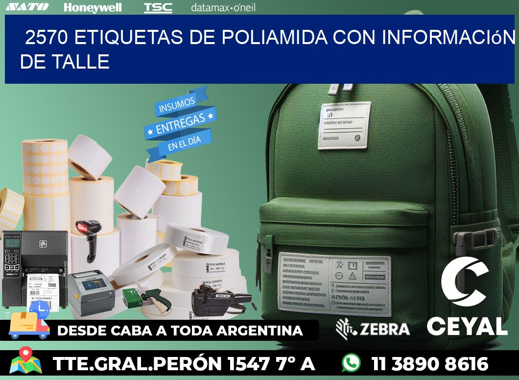 2570 Etiquetas de poliamida con información de talle
