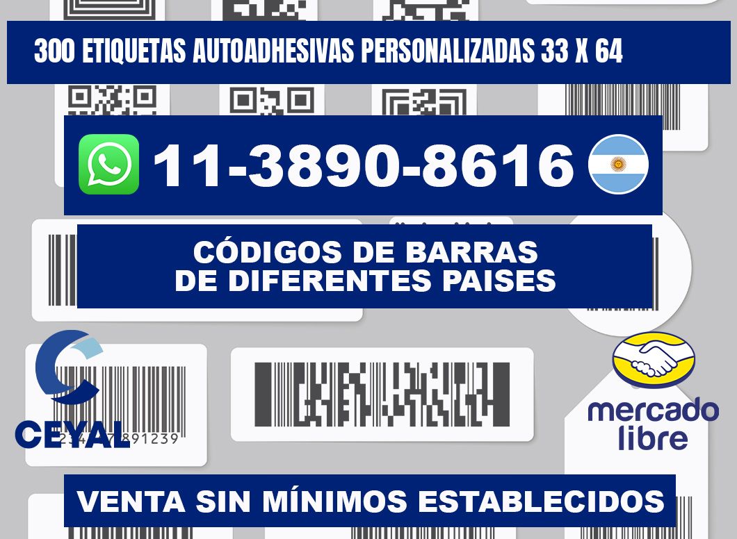 300 Etiquetas autoadhesivas personalizadas 33 x 64