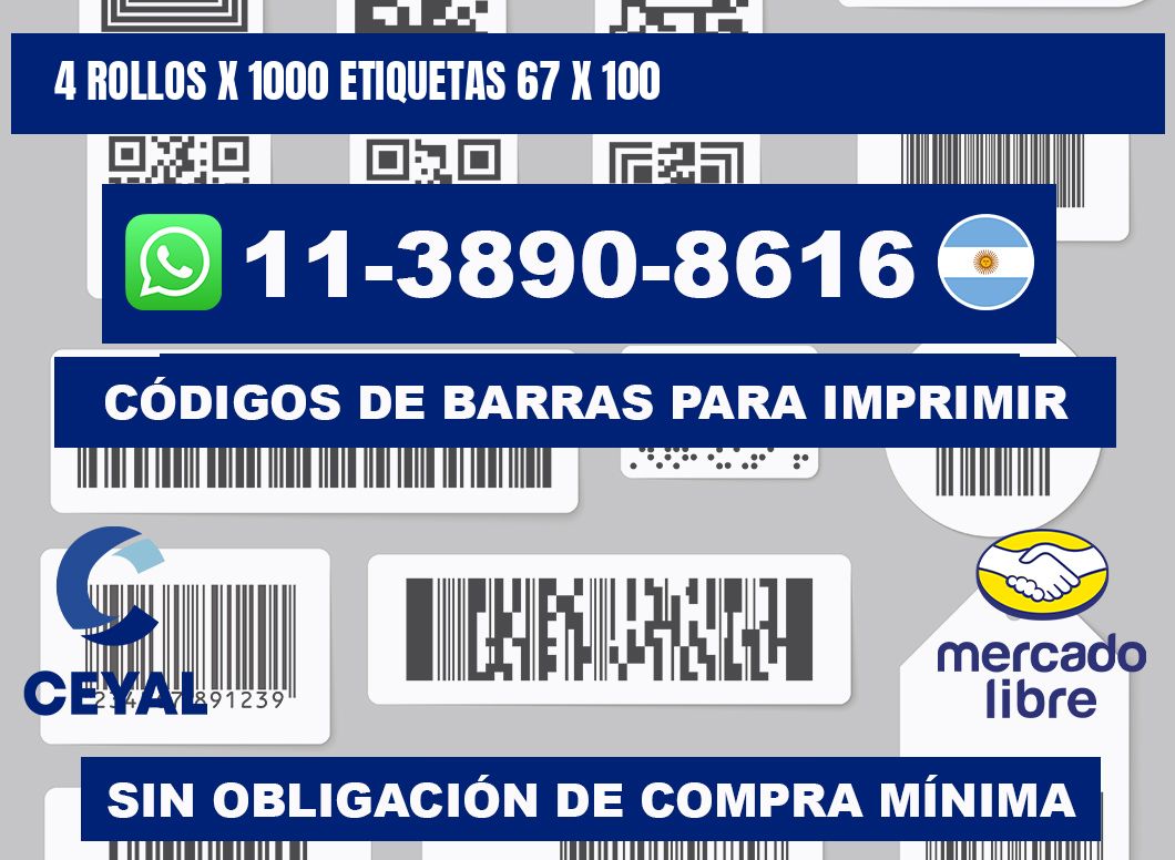 4 rollos x 1000 etiquetas 67 x 100