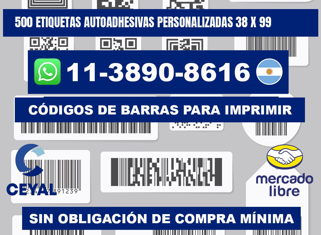 500 Etiquetas autoadhesivas personalizadas 38 x 99
