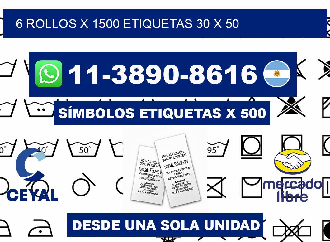 6 rollos x 1500 etiquetas 30 x 50