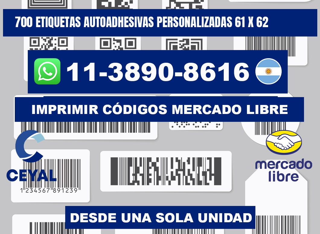700 Etiquetas autoadhesivas personalizadas 61 x 62