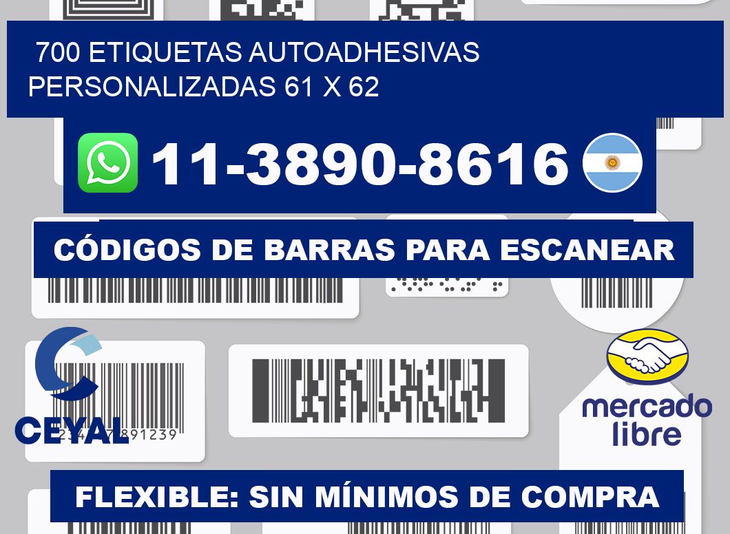 700 Etiquetas autoadhesivas personalizadas 61 x 62