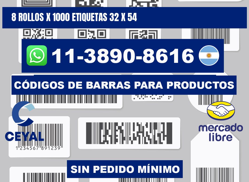 8 rollos x 1000 etiquetas 32 x 54