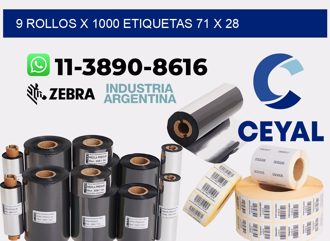 9 rollos x 1000 etiquetas 71 x 28