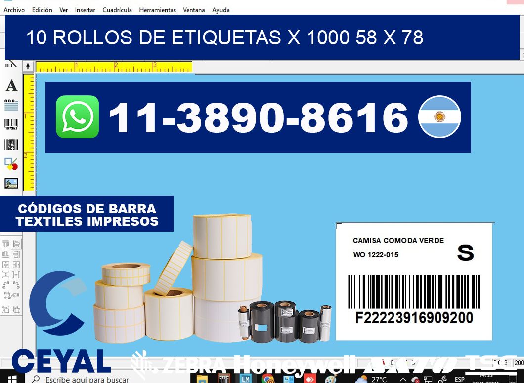 10 rollos de etiquetas x 1000 58 x 78
