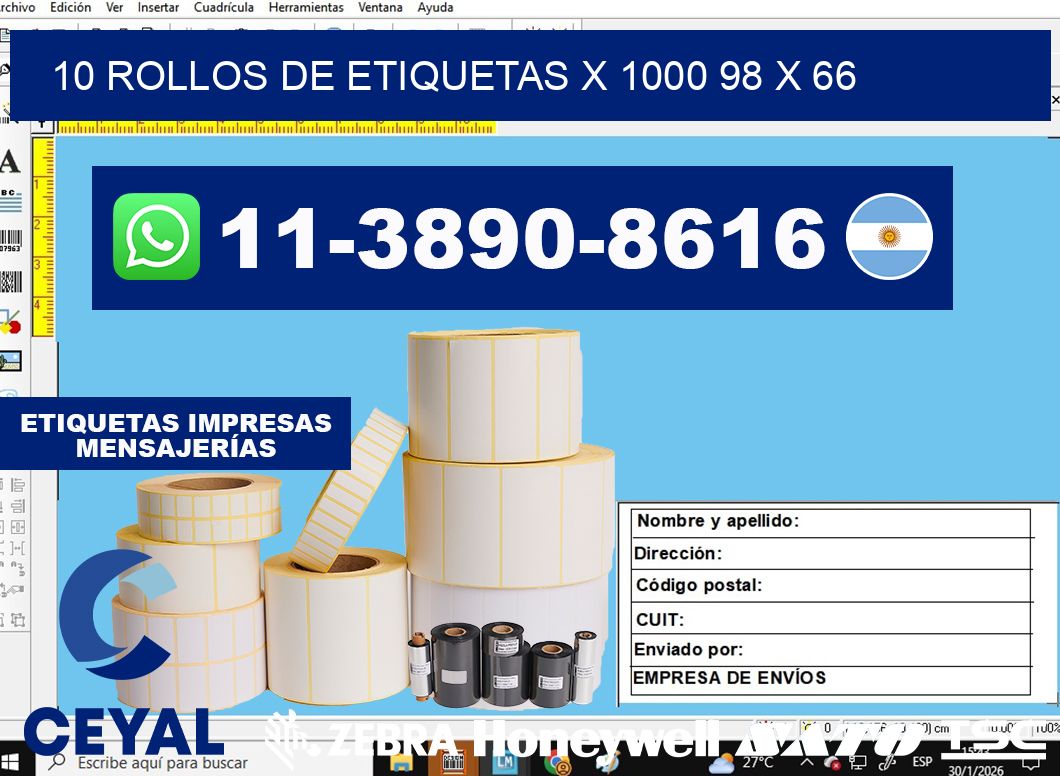10 rollos de etiquetas x 1000 98 x 66
