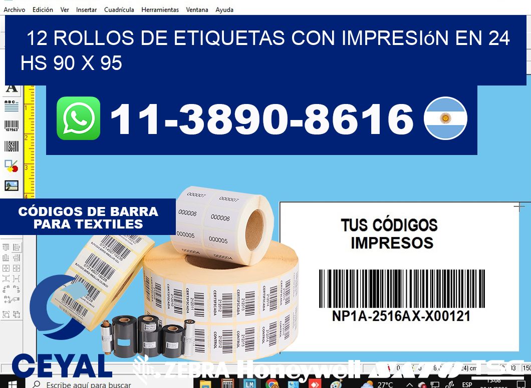 12 rollos de etiquetas con impresión en 24 hs 90 x 95
