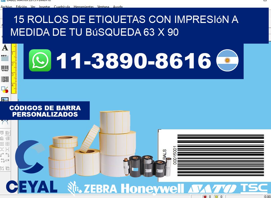 15 rollos de etiquetas con impresión a medida de tu búsqueda 63 x 90
