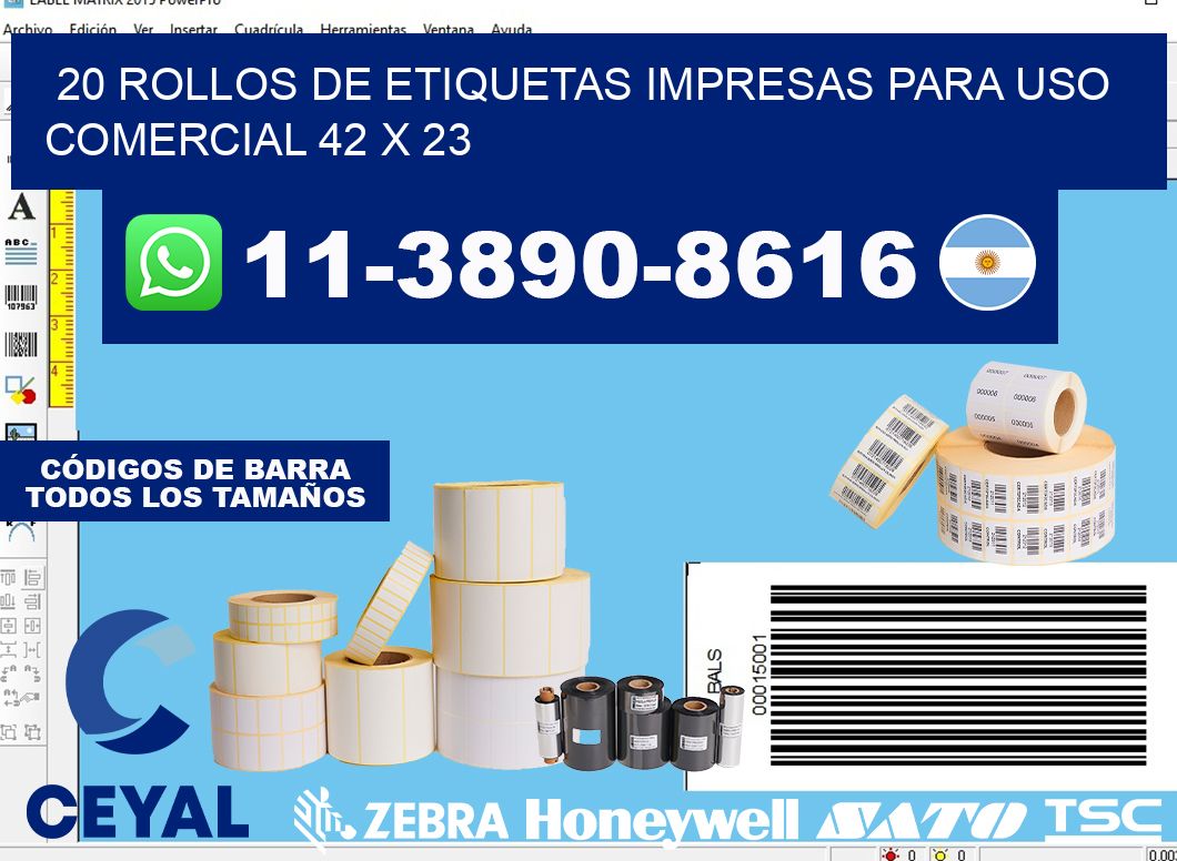 20 rollos de etiquetas impresas para uso comercial 42 x 23